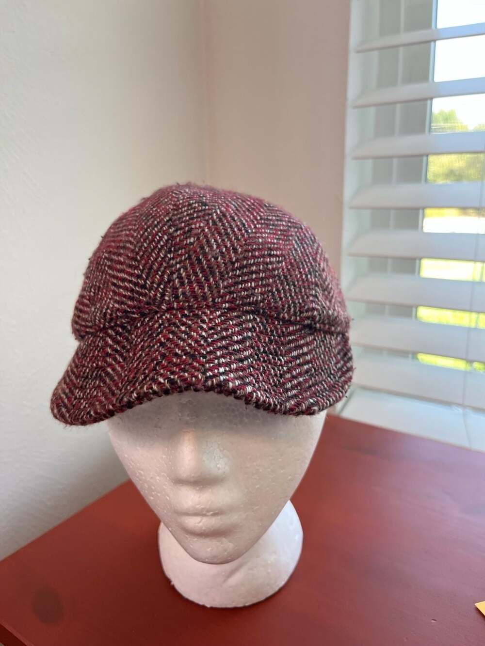 Women’s Red Herringbone Tweed Newsboy Cap